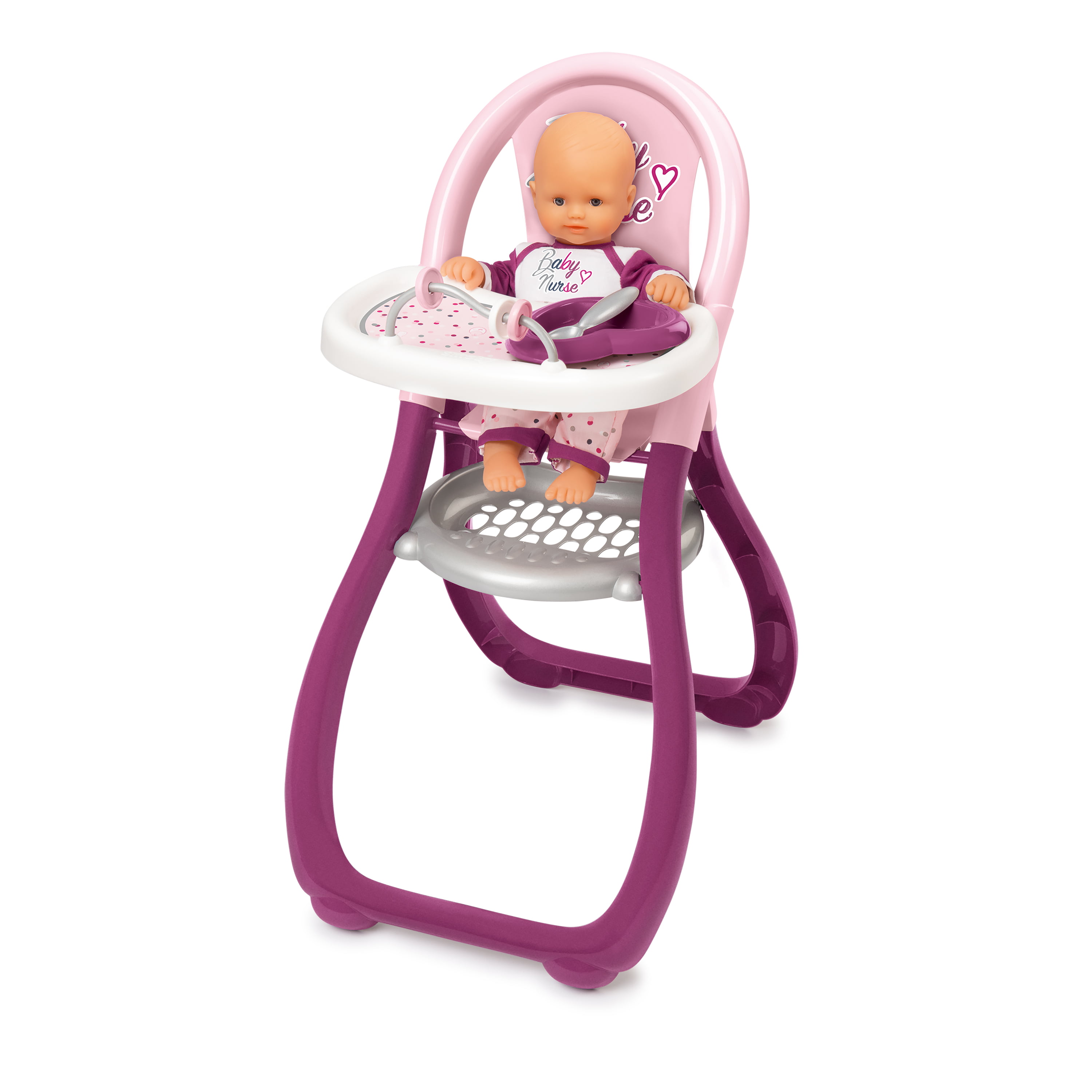 Smoby - Baby Nurse High Chair For Dolls with 2 Accessories