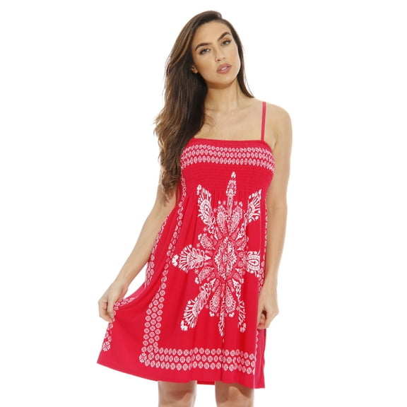 Smock Chest Medallion Print Dress (Fuchsia Short Dress, Medium)