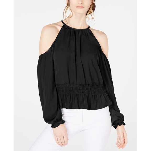Smocked Cold-Shoulder Top Black M
