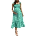 thumbnail image 1 of Smocked Maternity Boho Dress Casual Spaghetti Strap Ruffle Sleeveless Swing Summer Maxi Dress, 1 of 5