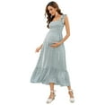 thumbnail image 1 of Smocked Maternity Boho Dress Casual Spaghetti Strap Ruffle Sleeveless Swing Summer Maxi Dress, 1 of 5
