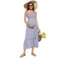 thumbnail image 1 of Smocked Maternity Boho Dress Casual Spaghetti Strap Ruffle Sleeveless Swing Summer Maxi Dress, 1 of 5