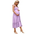 thumbnail image 1 of Smocked Maternity Boho Dress Casual Spaghetti Strap Ruffle Sleeveless Swing Summer Maxi Dress, 1 of 5