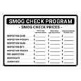 thumbnail image 1 of Smog Check Program Prices Older Newer Light Heavy Duty Models Sign Signs Outdoor, Uv Printed Aluminum 12 X 8 In, Weatherproof And Security Signs For Home Or Business, 1 of 6