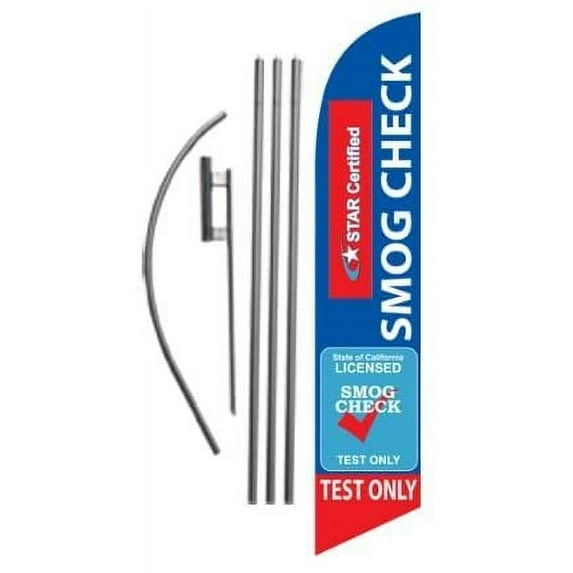Smog Check Star Certified Test Only Advertising Feather Banner Swooper Flag Sign with Flag Pole Kit and Ground Stake