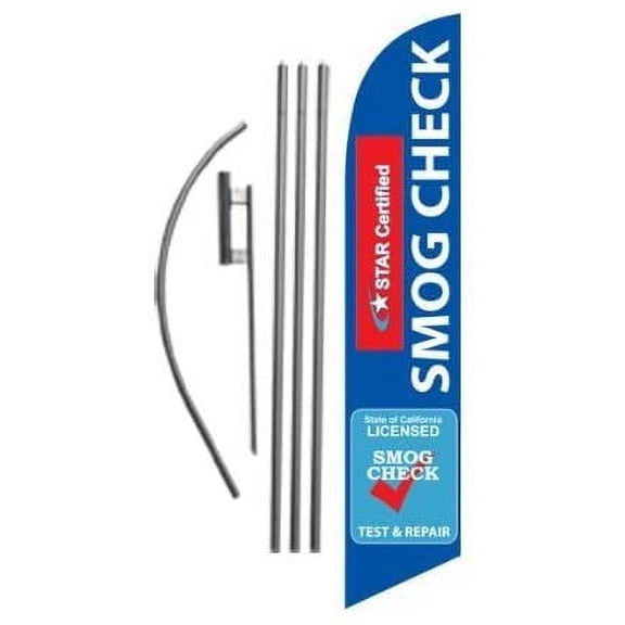 Smog Check Star Certified Test and Repair 15ft Feather Banner Swooper Flag Kit - INCLUDES 15FT POLE KIT w/ GROUND SPIKE by FFN