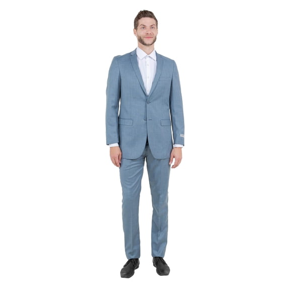Smoke Blue Men's 2pc Sharkskin Suit Slim-Fit