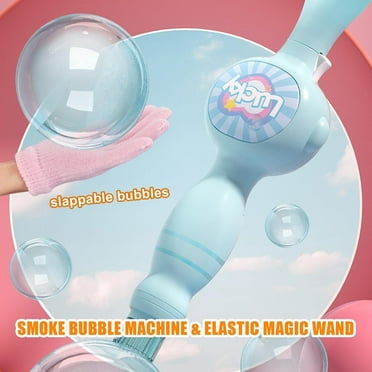 Smoke Bubble Machine & Elastic Magic Wand, Interactive Fog Bubble Machine for Party, Wedding, Festival, Birthday, Colorful Lights, Fun Indoor Outdoor Accessories (Blue)