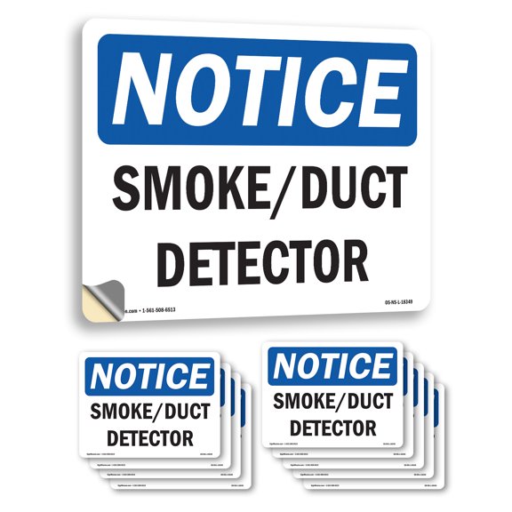 Smoke Duct Detector OSHA Notice Vinyl Decal Label 18 Inch x 12 Inch - 10 Pack