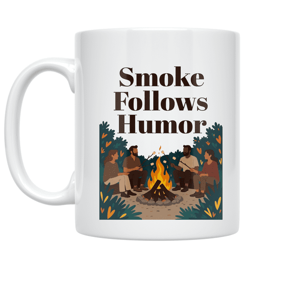 Smoke Follows Humor Campfire Scene - Campfire Enthusiast - 11 oz Ceramic Coffee Mug