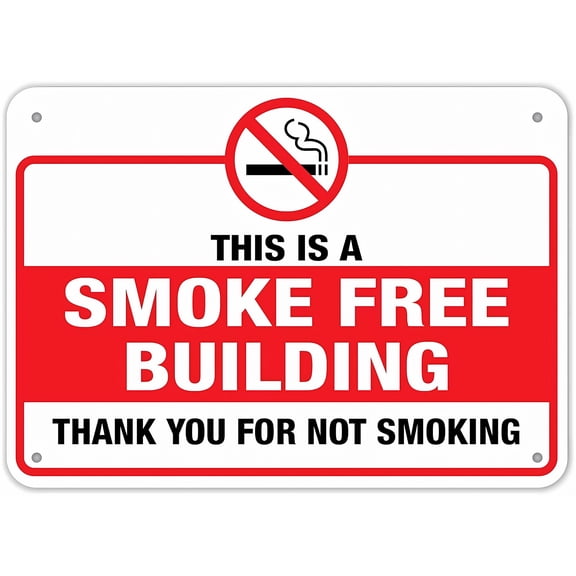 Smoke Free Building Sign - 8"x12" Metal Tin Sign, Industrial Commercial Use