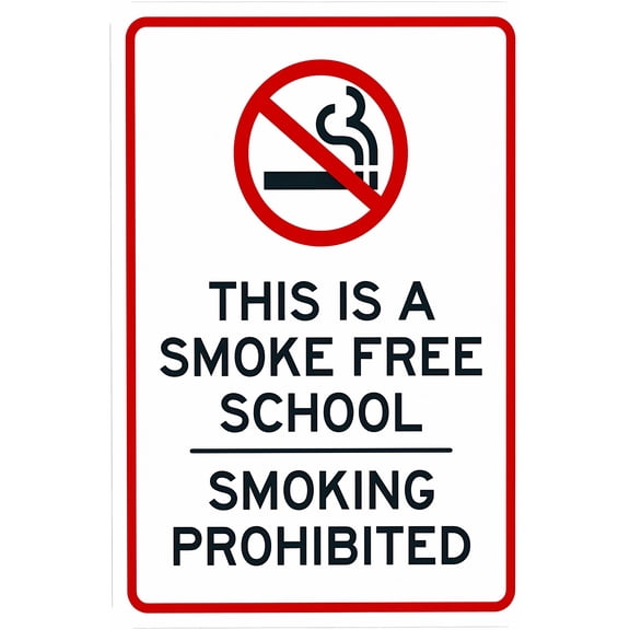 This Is A Smoke Free School Smoking Prohibited With Graphic Sign - 8"x12", Prohibition Metal Decor for Business, Home, Garage, Street, No Smoking Zones