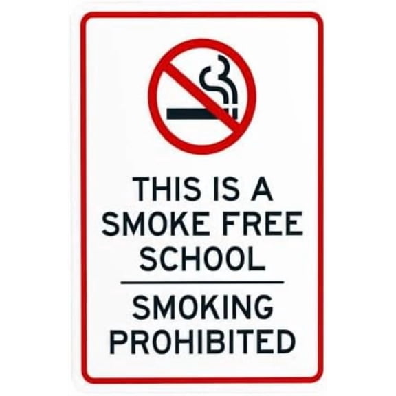 This Is A Smoke Free School Smoking Prohibited With Graphic Warning Sign, Metal Signs for Business Home Garage Street Wall Caution Custom Decor 8 x 12 Inch