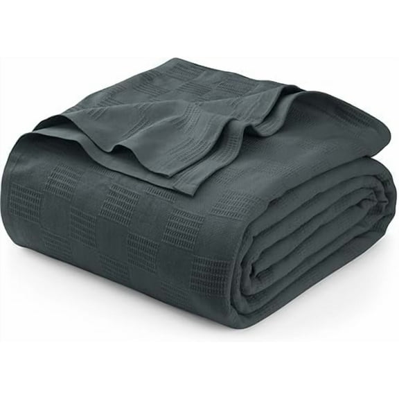 Smoke Gray 100% Cotton Blanket [Full Size - 90x84 Inch] 350GSM Lightweight, Soft and Breathable Thermal Blanket for All Seasons