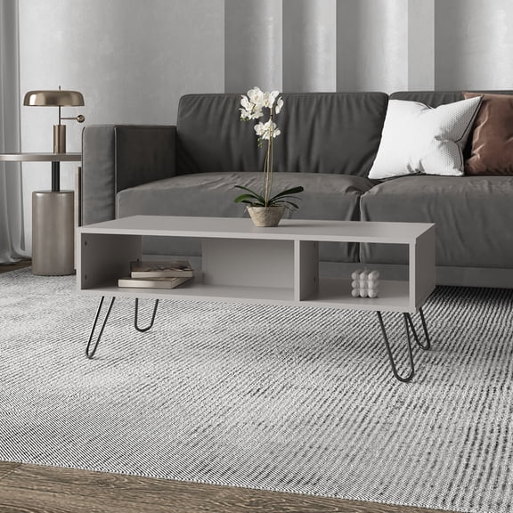 Smoke Gray Coffee Table | Two Open Shelves for Storage | Upgrade Living Room Aesthetic
