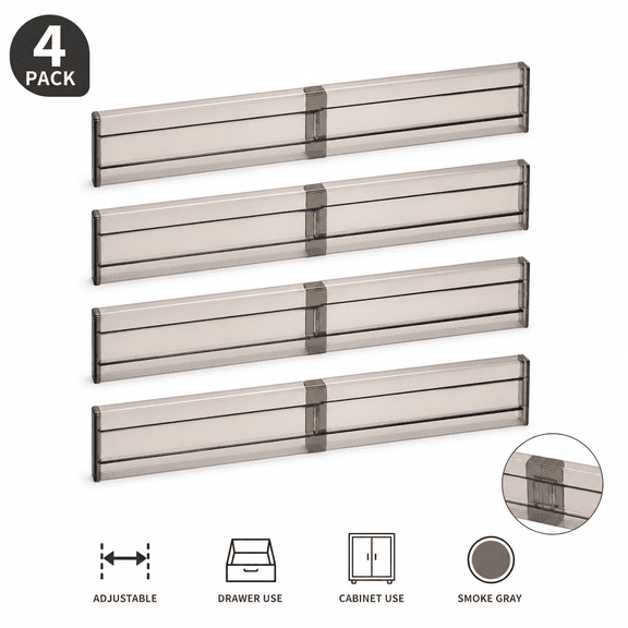 Smoke Gray Drawer Divider Panels, 4-Pack, Storage Organizer Separators
