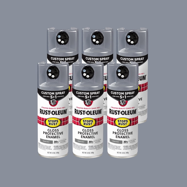 Rust-Oleum 376897-6PK Stops Rust Custom Spray 5-in-1 Spray Paint, 12 oz, Gloss Smoke Gray, 6 Pack