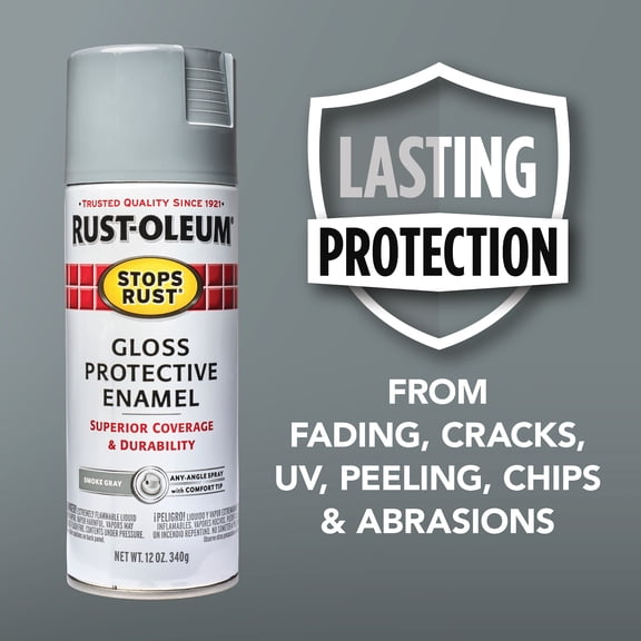 Smoke Gray, Rust-Oleum Stops Rust Protective Enamel Gloss Spray Paint-7786830, 12 oz