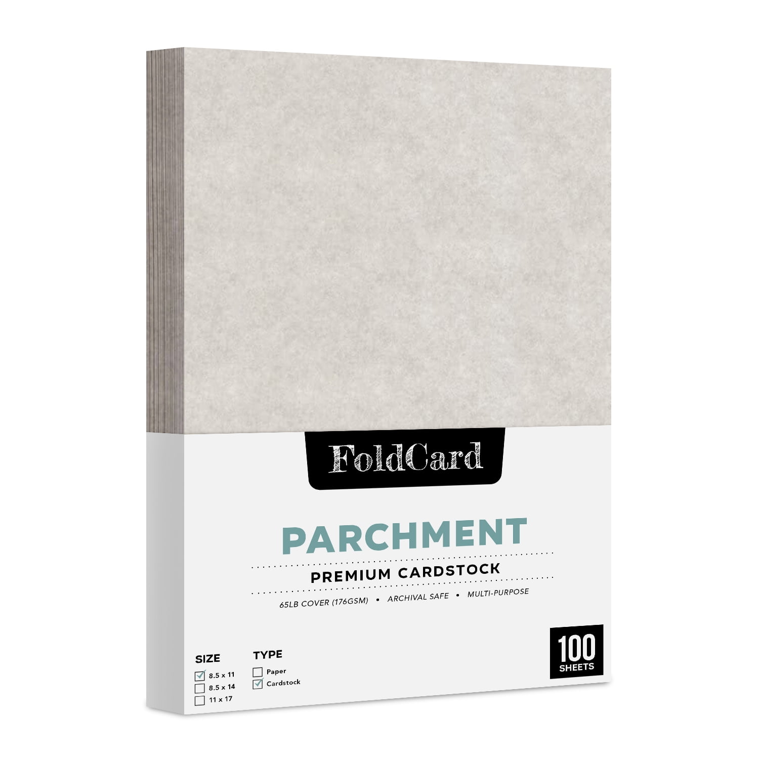 Smoke Gray Stationery Parchment Recycled Cardstock Paper | 65lb Cover (176gsm) Card Stock | 8.5” x 11” inches | 100 Sheets per Pack