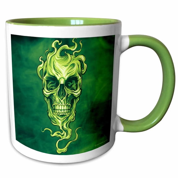Smoke Green Skull Surrounded By More Green Smoke, 15oz Two-Tone Green Mug