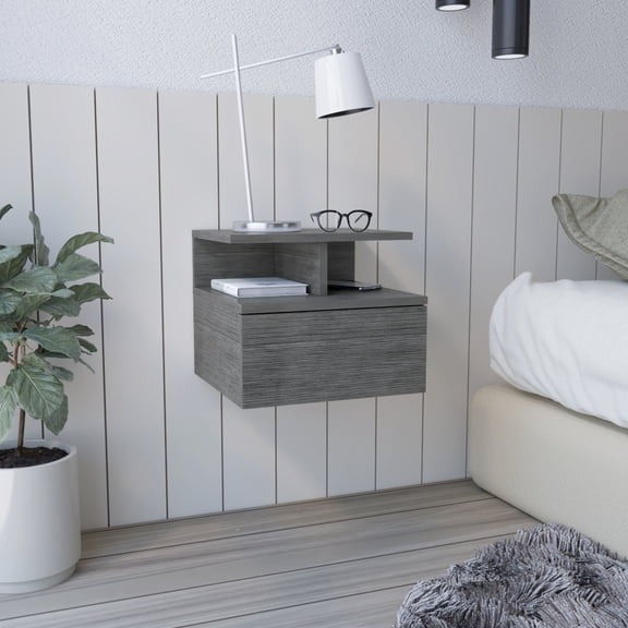 Smoke Grey Floating Nightstand / Bedroom Decorative Use / Multiple Storage Spaces