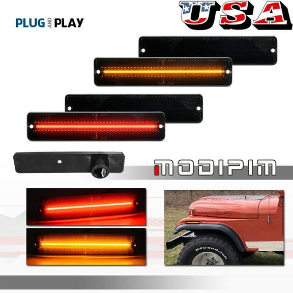 Smoke LED Front + Rear Side Marker Lights for for Jeep CJ 5/6/7/8 SJ Wagoneer J10 20-