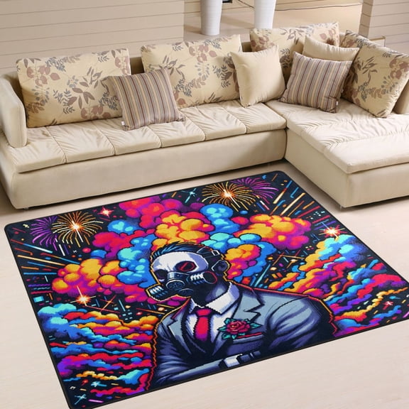 Smoke Mask Man Area Rug Washable 80 x 58 Floor Carpet Mat Non Slip for Bedroom Living Room Home Decor