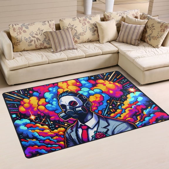 Smoke Mask Man Area Rug Washable Floor Carpet Mat 60 x 39 inch for Bedroom Living Room Kids Room Home Decor
