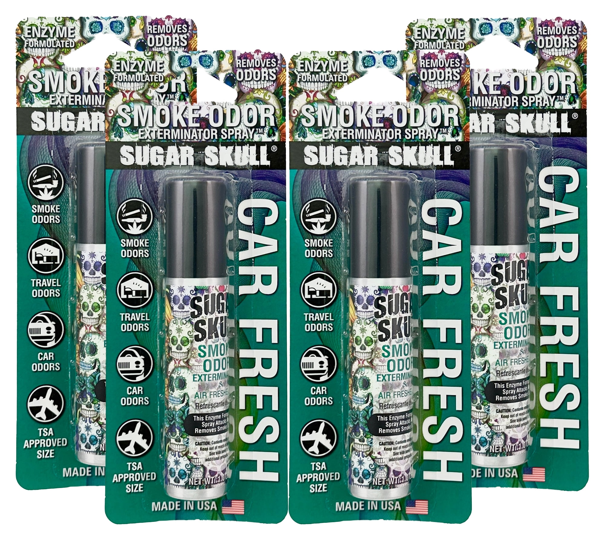 Smoke Odor Exterminator Air Fresh Spray - Your Ultimate Solution for Smoke and Household Odor Elimination - 1 oz Spray, Sugar Skull, 4 Packs