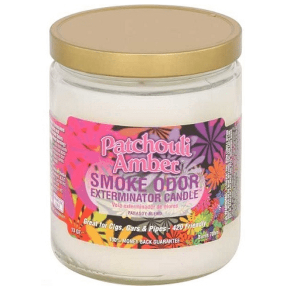 Smoke Odor Exterminator Candle PATCHOULI AMBER Scent 13 Oz. JAR