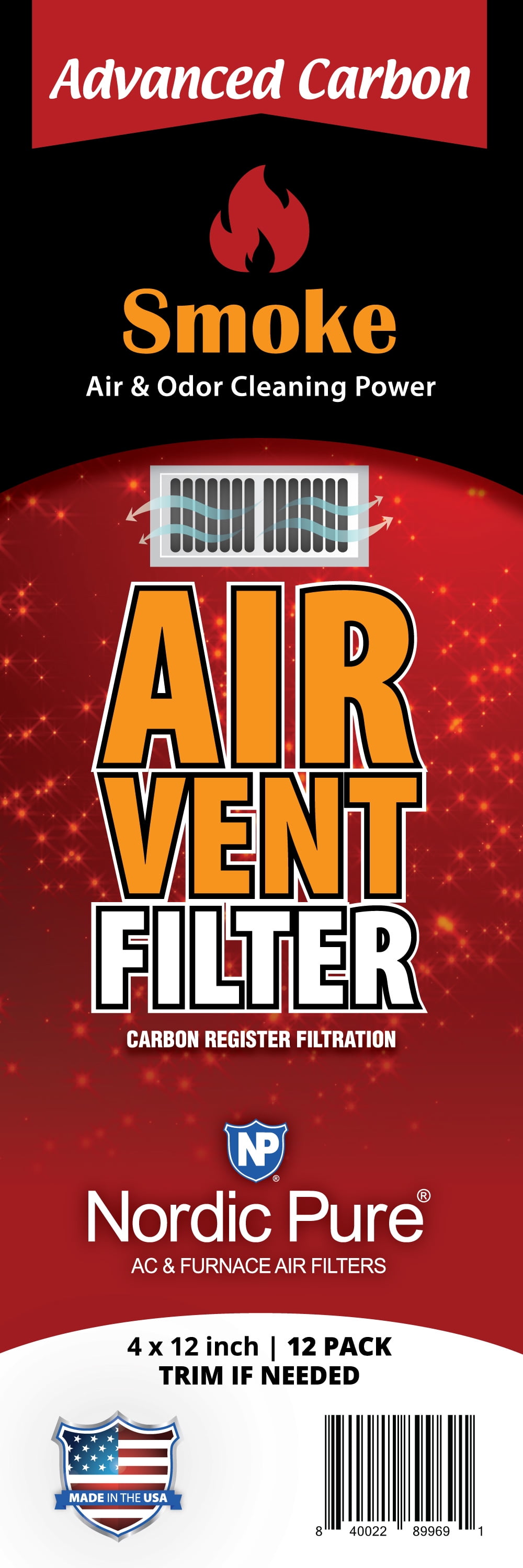 Smoke Odor Reducing Advanced Carbon Air Vent Filters 4x12 (Register) 1
