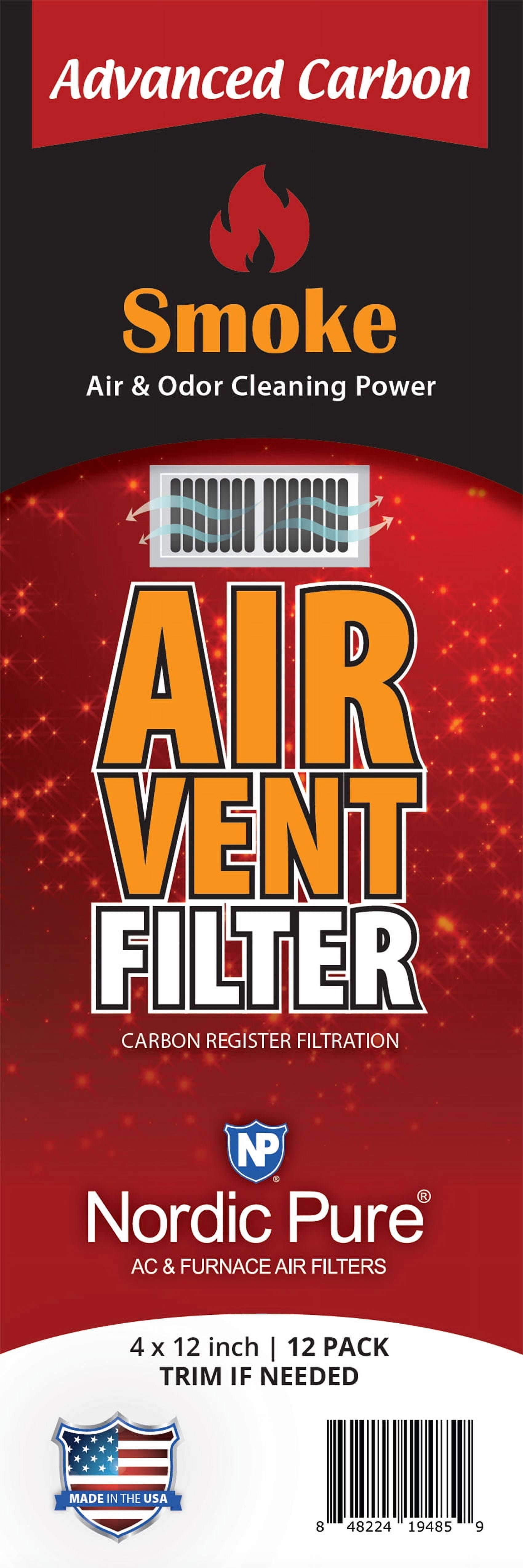 Smoke Odor Reducing Advanced Carbon Air Vent Filters 4x12 (Register) 1 Pk of 12