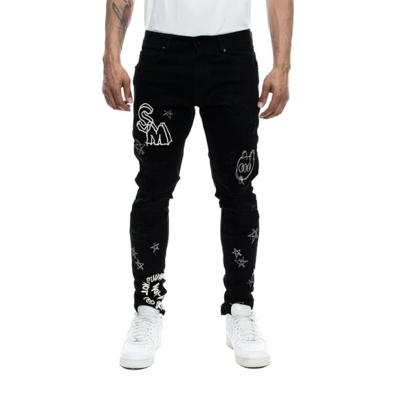 Smoke Rise Men's Fashion Stretch Denim Jean with Various Detail Black 32Wx32L