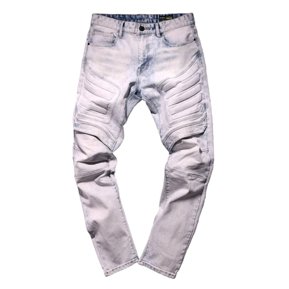 Smoke Rise Mens Slim Embossed Moto Denim Jean, Airy Blue, 40 x 34