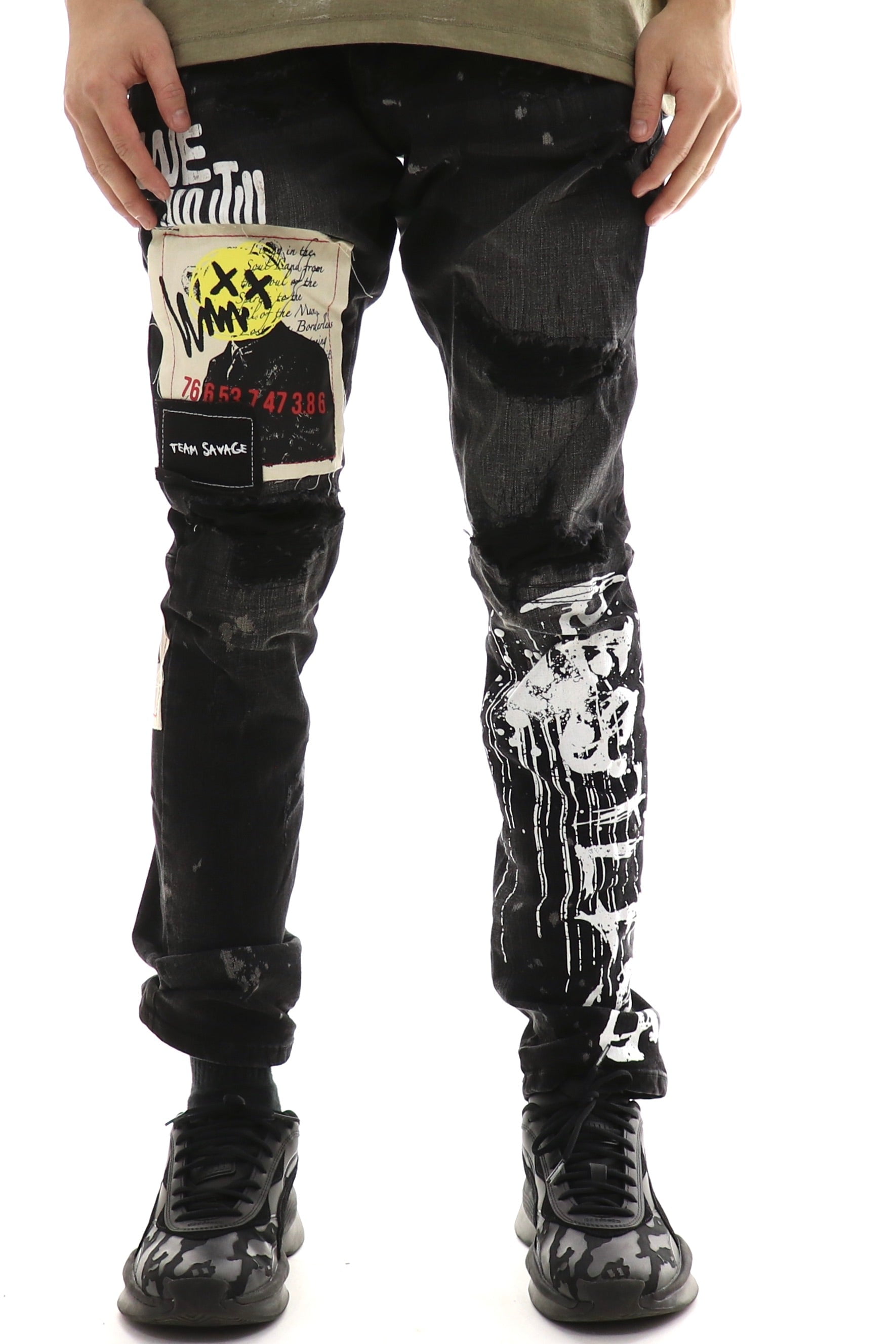 Savage Slim-Fit Straight-Leg Patchwork Jeans