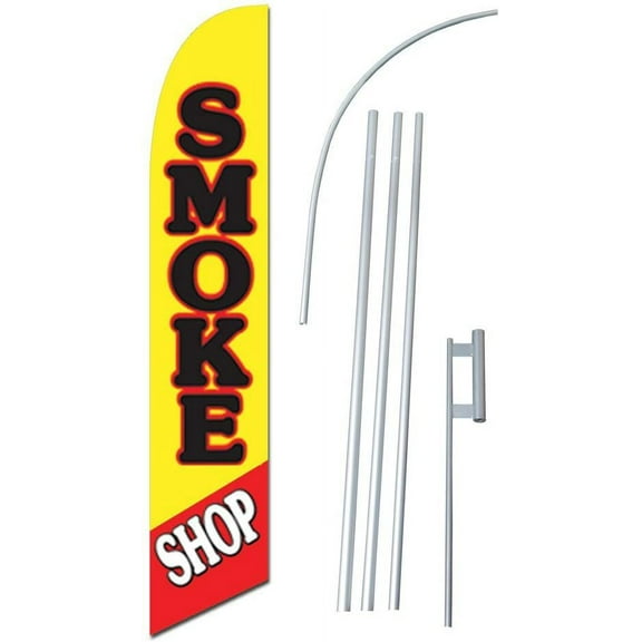 Smoke Shop 12-foot SUPER Swooper Feather Flag With Heavy-Duty 15-foot Pole and Ground Spike