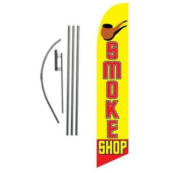 Smoke Shop Advertising Feather Banner Swooper Flag Sign with 15 Foot Flag Pole Kit and Ground Stake, Pipe Image