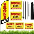 thumbnail image 1 of Smoke Shop Feather Flag Pole Kit Include 7 ft Banner Flag with Poles 5 Pcs Smoke Shop Sign and 10 Pcs Ground Stake for Outside Business Stores Shops Decoration, 1 of 7