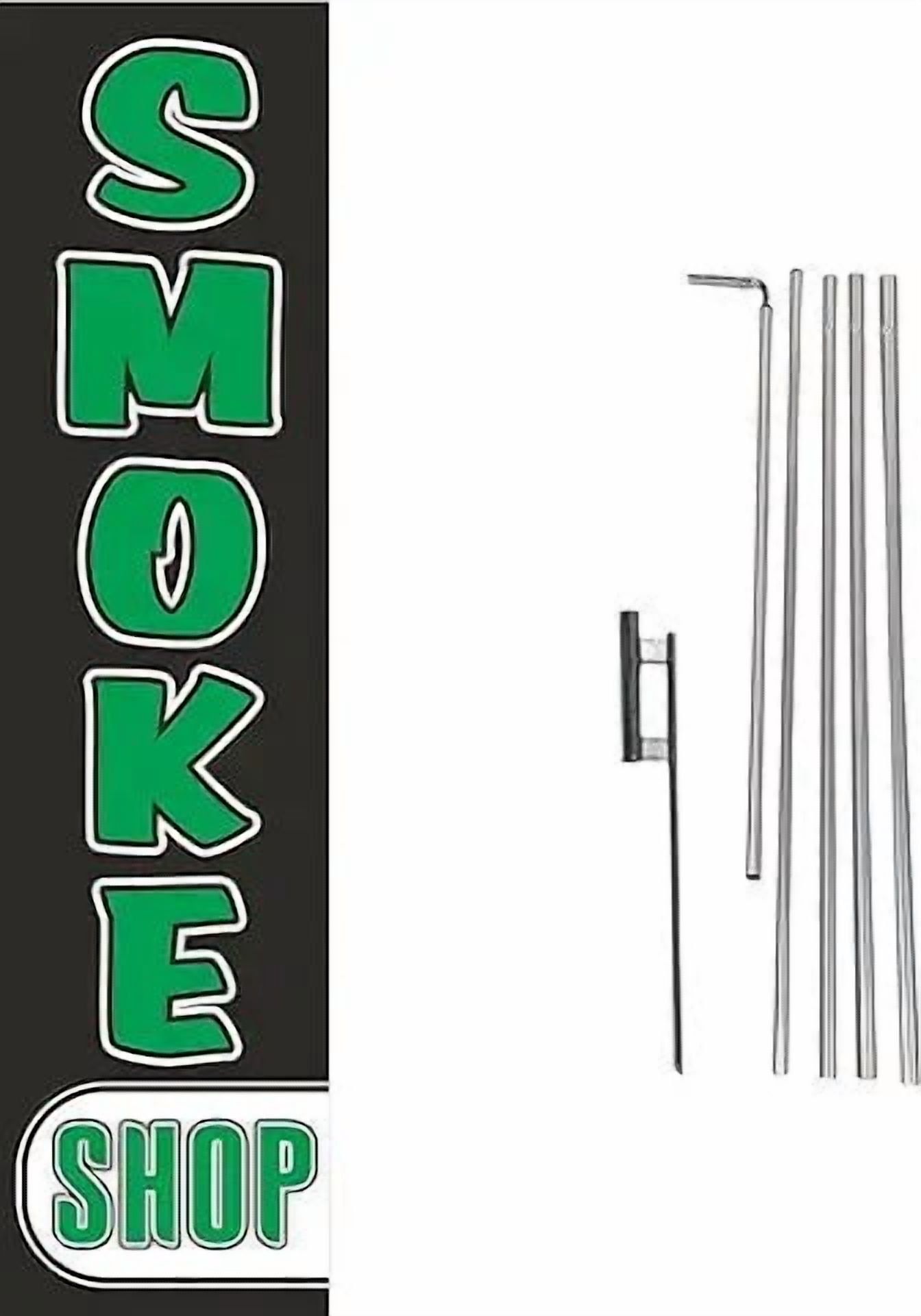 Smoke Shop Signage for Business. Outdoor Advertising Rectangle Feather Banner Swooper Flag Sign with Flag Pole Kit and Ground Stake