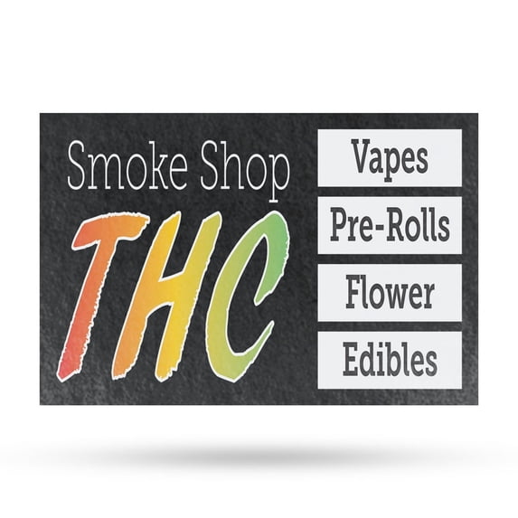 Smoke Shop THC Vinyl Decal 18 Inch x 24 Inch Weatherproof Heavy-Duty Adhesive Backing | Alternative Wellness, Herbal Products, Retail Promotions | Made in USA
