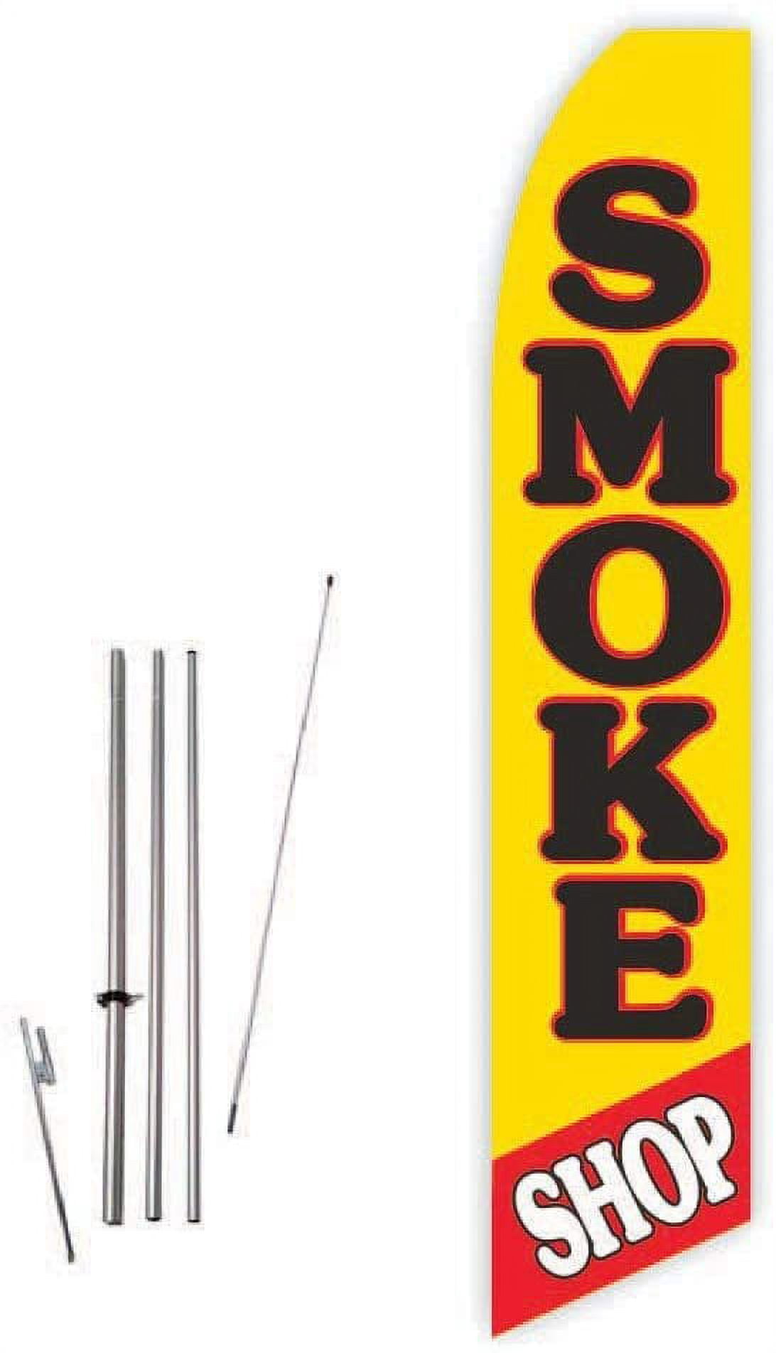 Smoke Shop Yellow Super Novo Feather Flag - Complete with 15ft Pole Set and Ground Spike