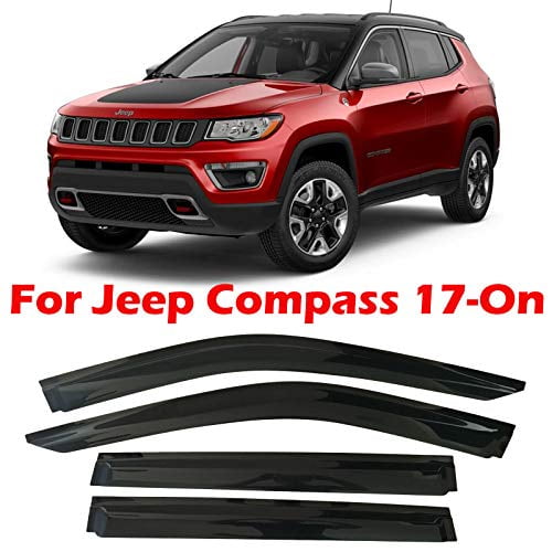 Smoke Tinted Tape-On Side Window Vent Visor Deflectors Rain Guards Compatible with Jeep Compass 2017 2018 2019 2020 2021