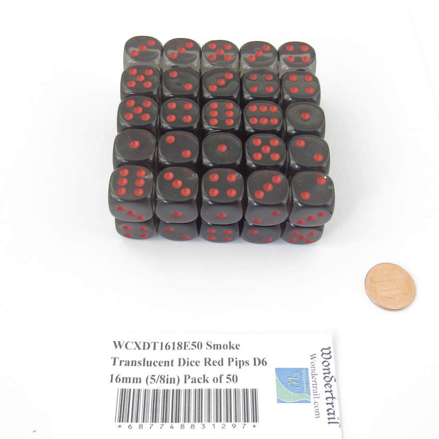 Smoke Translucent Dice with Red Pips D6 16mm (5/8in) Pack of 50 Wondertrail