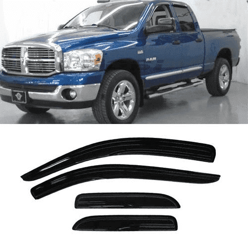 Smoke Window Visors Compatible with 2002-2008 Dodge Ram 1500/2003-2009 Ram 2500/3500 Quad Cab Sun Rain Guards Wind Deflectors 94623