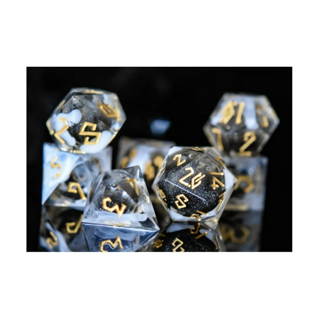 Misty Mountain Gaming Liquid Core Poly Set - Smoke and Mirrors Resin Dice (7) New