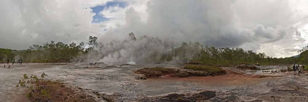 Smoke erupting from a hot spring Fergusson Island Papua New Guinea Canvas Art - Panoramic Images (27 x 9)