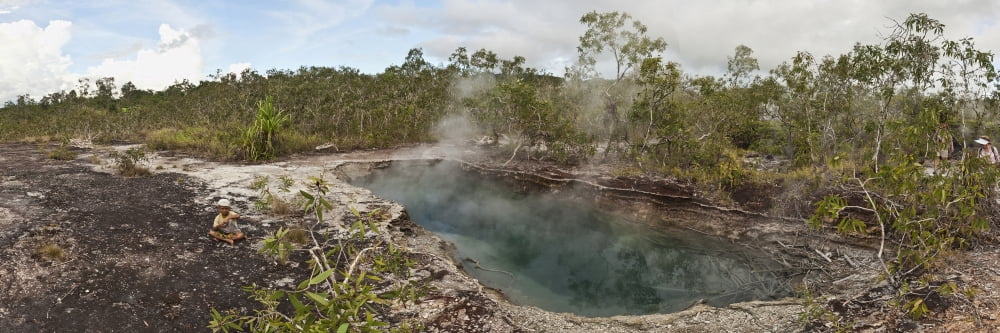 Smoke erupting from a hot spring Fergusson Island Papua New Guinea Canvas Art - Panoramic Images (27 x 9)