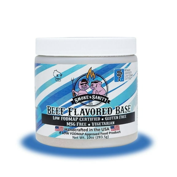 Smoke n Sanity - SnS Beef Flavored Base, Certified Low FODMAP, Vegetarian, Gluten Free, Dairy Free, MSG Free, Ideal for Soups, Casseroles, Gravies, and Sauces, Made in USA, 10 oz Jar