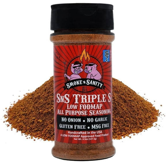 Smoke n Sanity SnS Triple S Certified  Low FODMAP All Purpose Seasoning - Low FODMAP Foods - Contains No Garlic, No Onion - Gluten Free and Dairy Free (4.5 oz Shaker)