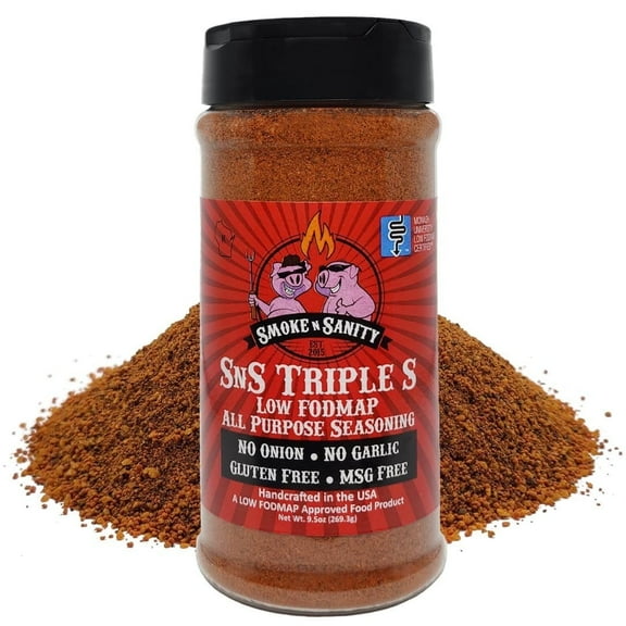 Smoke n Sanity SnS Triple S Certified  Low FODMAP All Purpose Seasoning - Low FODMAP Foods - Contains No Garlic, No Onion - Gluten Free and Dairy Free (9.5 oz Shaker)